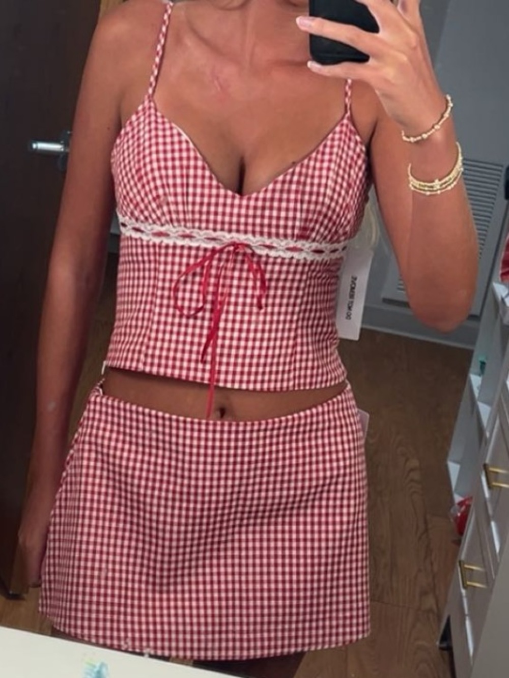 Gingham Mini Skirt and shirt in Red - Picture 1 of 1